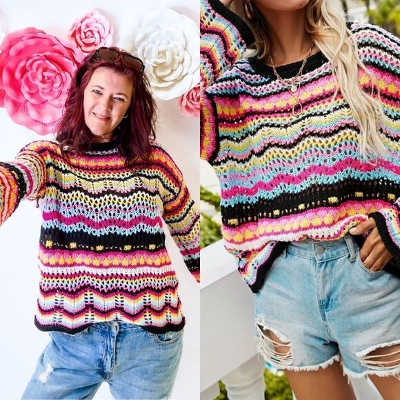 Large Knit Bell Sleeve Sweater - Picture 1 of 7